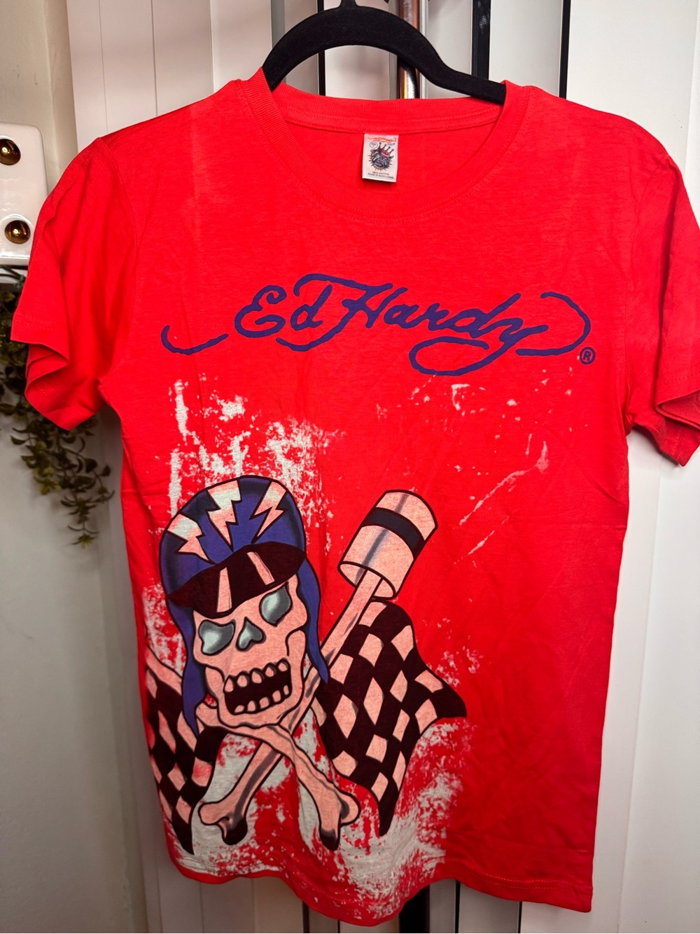 Ed Hardy Red Kids Short-Sleeve Skull & Checkered Flag Tee